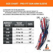 arm sleeves for fishing size chart