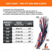 UPF sunscreen arm sleeves size chart