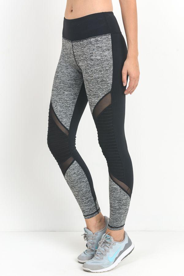 COLOR BLOCK MARLED GREY FULL LEGGINGS WITH MESH DETAIL