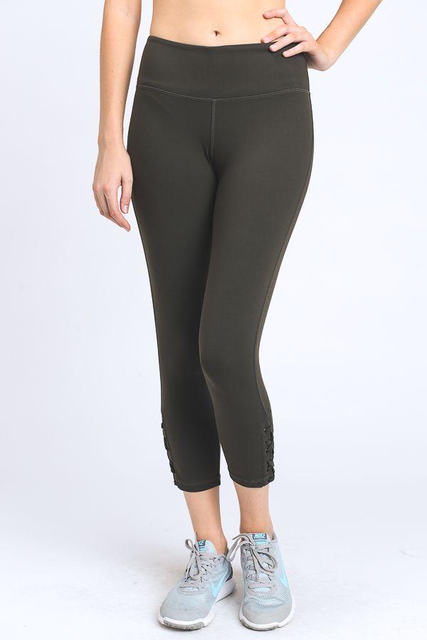 OLIVE COLOR CRISS-CROSS SIDE CALF LEGGINGS
