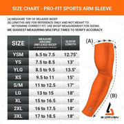football arm sleeve size chart