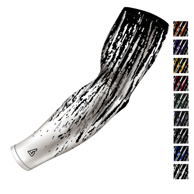 white arm sleeve for foootball, baseball, basketball, golf, bowling, and fishing